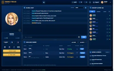 The lobby, with global chat, open tables and online players