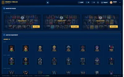 The Shop, with booster packs and avatar equipment